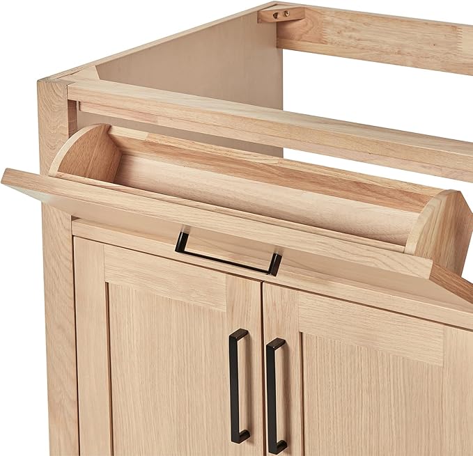 ARIEL Hepburn 42-inch Bathroom Vanity Base Cabinet,Solid Wood, 2 Soft Closing Doors, 5 Dovetail Drawers, White Oak