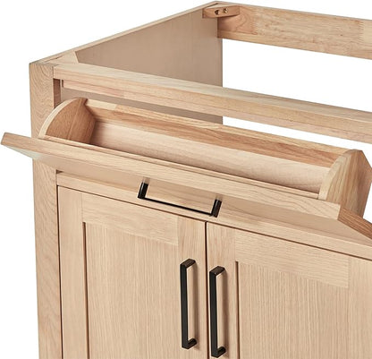 ARIEL Hepburn 42-inch Bathroom Vanity Base Cabinet,Solid Wood, 2 Soft Closing Doors, 5 Dovetail Drawers, White Oak