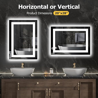 Hivone 28"X20" LED Bathroom Mirror with Lights, Anti-Fog, Dimmable, Backlit + Front Lit, Smart Bathroom Vanity Mirror, Memory Function, Shatterproof, Tempered Glass (Horizontal/Vertical)
