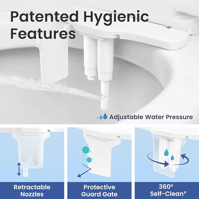 LUXE Bidet NEO 320 PLUS - Warm Water Bidet Attachment for Toilet, Rose Gold | Non-Electric, Warm Water, Dual Nozzle, Slide-In Install, 360° Self-Clean, EZ-Lift to Clean, Feminine & Rear Wash