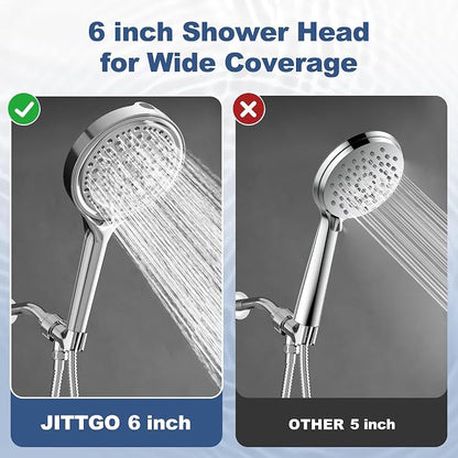 6 Inch Filtered Shower Head, 6 Spray Modes High Pressure Handheld Shower Head with Filter for Hard Water, Detachable Water Softener Showerhead with Hose, Chrome