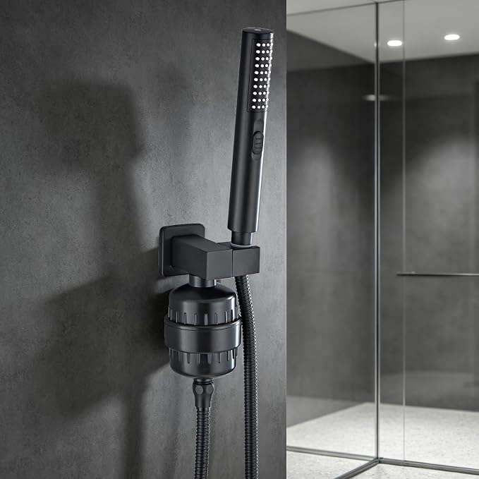 Handheld Shower Head，High Pressure Shower Head,Water Saving Detachable Shower Wand with Solid Brass Body and 5 ft Flexible Hose, Easy to Clean and Durable (Cylinder Head with Filter)
