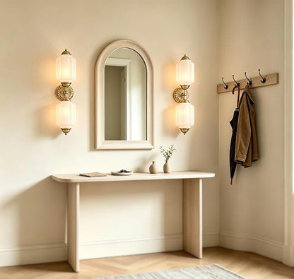 Vintage 2-Light Milk Glass Gold Wall Sconce with Brass Finish | Art Deco Vanity Light, Wall Lighting Dimmable for Bathroom Living Room Hallway Bedroom