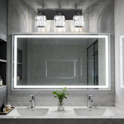 Black Crystal Bathroom Vanity Light, 3-Light Modern Bathroom Lighting Fixtures Over Mirror, Matte Black Wall Sconce Light Fixtures with Round Shade
