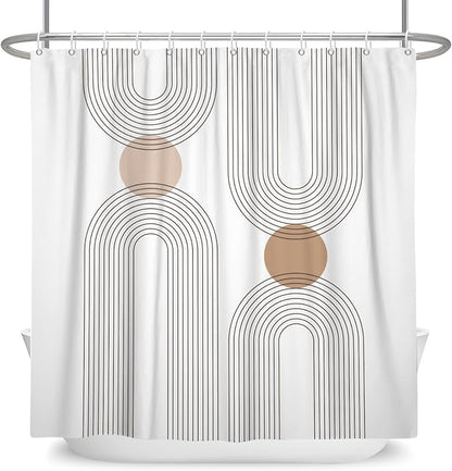 Mid Century Shower Curtain for Bathroom, Boho Sun Rainbow Modern Minimalist Geometric Shower Curtain, Abstract Arch Lines Modern Aesthetic Bathroom Decor Curtain Sets 60x72 inch