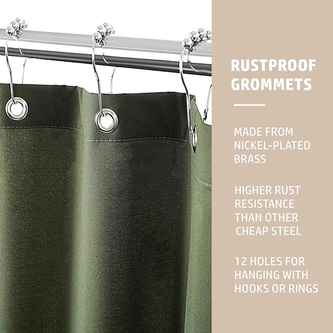 Felisa Dark Green Fabric Shower Curtain Liner with 3 Large Magnets,72 x 78 inches Waterproof & Soft Cloth Shower Curtain Liner,Washable Shower Curtain for Bathroom,Cortinas de Baño