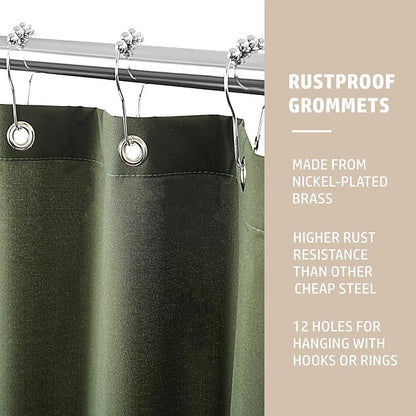 Felisa Dark Green Fabric Shower Curtain Liner with 3 Large Magnets,72 x 78 inches Waterproof & Soft Cloth Shower Curtain Liner,Washable Shower Curtain for Bathroom,Cortinas de Baño