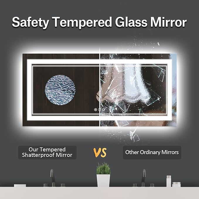 72x32 Inch LED Mirror for Bathroom | Front and Backlit, 3 Colors, Dimmable, Memory, Anti Fog, Shatterproof, Horizontal/Vertical, Lighted Mirrors for Bathroom Wall