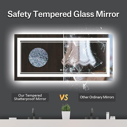 72x32 Inch LED Mirror for Bathroom | Front and Backlit, 3 Colors, Dimmable, Memory, Anti Fog, Shatterproof, Horizontal/Vertical, Lighted Mirrors for Bathroom Wall