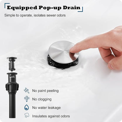 Widespread Bathroom Faucet, 4-16 Inch Brushed Nickel Waterfall Bathroom Faucets Solid Brass Sink Faucet Bathroom Vanity Faucets 3 Hole 2 Handle with Supply Water Hoses Pop-up Drain