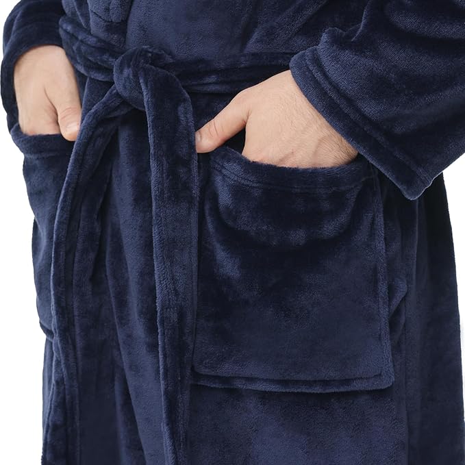 Yurhap Mens Fleece Robe, Soft Plush Robe for Men, Fluffy Bathrobe with Belt & 2 Pockets