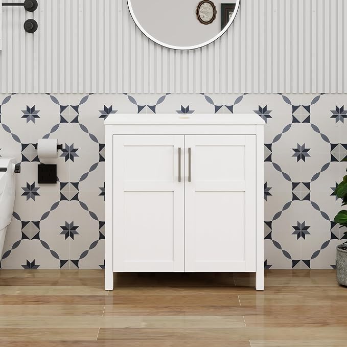 YOURLITE Bathroom Vanity, 30" Modern White Bathroom Cabinet