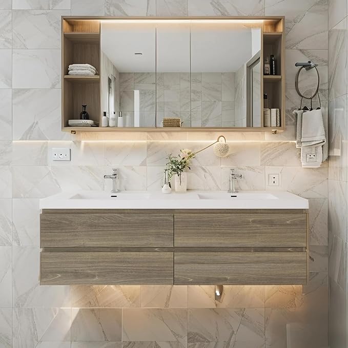 Floating Vanity Bathroom, 72 Inch Bathroom Vanity with Sink, Wall Mounted Double Sink Bathroom Vanity, Soft Closed 2 Drawers, Integrated Sink (Ash Grey)