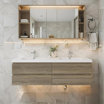 Floating Vanity Bathroom, 72 Inch Bathroom Vanity with Sink, Wall Mounted Double Sink Bathroom Vanity, Soft Closed 2 Drawers, Integrated Sink (Ash Grey)