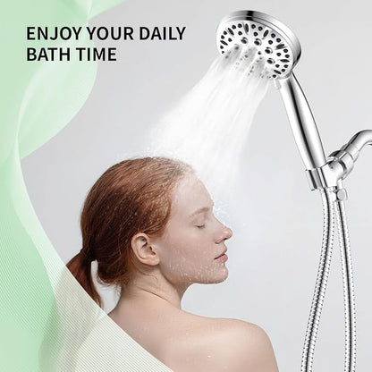 Handheld Shower Head, 6 Spray Modes High Pressure Showerhead, Chrome Finish | 59 Inch Stainless Steel Hose & Adjustable Shower Bracket, Anti-clog Nozzles, Easy Installation