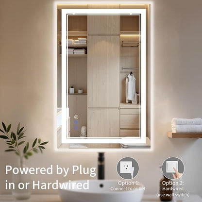 28"x36" LED Bathroom Mirror with Lights, Anti-Fog, Backlit + Front Lit, Dimmable, Led Vanity Mirror for Wall, Lighted Bathroom Mirror, 3 Colors, Shatter-Proof Tempered Glass