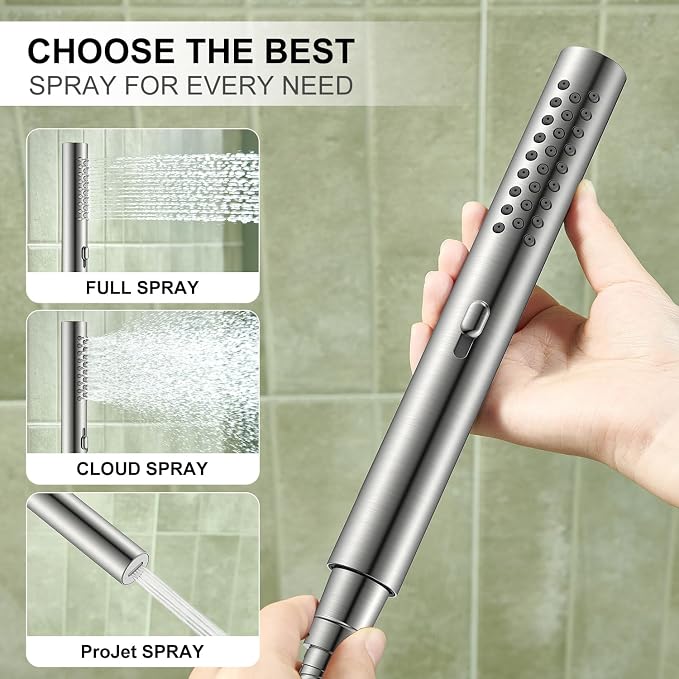 KENES Brushed Nickel Square Rain Shower System Faucet Set with Handheld | Shower Faucet with 10-Inch Rain Shower Head, Square Shower System, Valve Included, Lead-Free cUPC & NSF Certified, Stainless