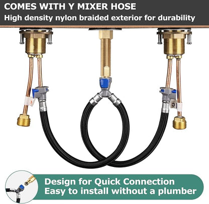Bathroom Sink Faucet 8 Inch Widespread for Vanity, Brushed Gold | Mid Arc Brass Spout, 2 Handle Lead-Free Bathroom Faucet with Metal Pop Up Drain Supply Lines for 3 Hole Lavatory Utility Sink