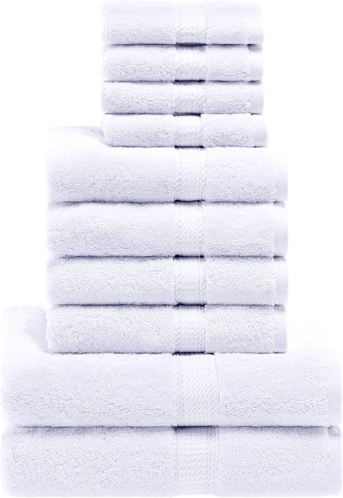 SUPERIOR Egyptian Cotton Ultra Plush & Absorbent, 10 Piece Set, White | Quick Dry, Soft Luxury Towel Set, Bath Essentials, Guest Bath, Spa, 2 Bath, 4 Hand, 4 Face Towels, Madeline Towels