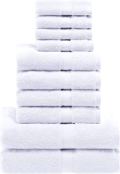 SUPERIOR Egyptian Cotton Ultra Plush & Absorbent, 10 Piece Set, White | Quick Dry, Soft Luxury Towel Set, Bath Essentials, Guest Bath, Spa, 2 Bath, 4 Hand, 4 Face Towels, Madeline Towels