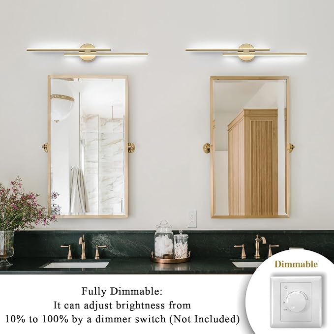 EDISLIVE Dimmable Modern LED Vanity Light Fixtures Bathroom Vanity Wall Lighting, 31.5 in Mirror Vanity Lighting Fixtures for Bathroom Bedroom Makeup Living Room, Gold