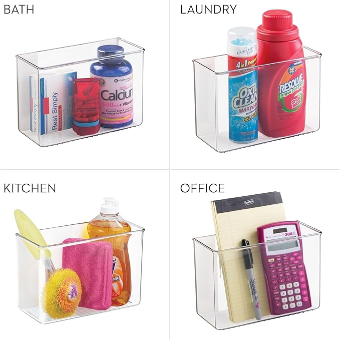 iDesign Adhesive Organizer Bin - Damage-Free Hanging for Kitchen, Bathroom, or Office - Set of 4 - Clear