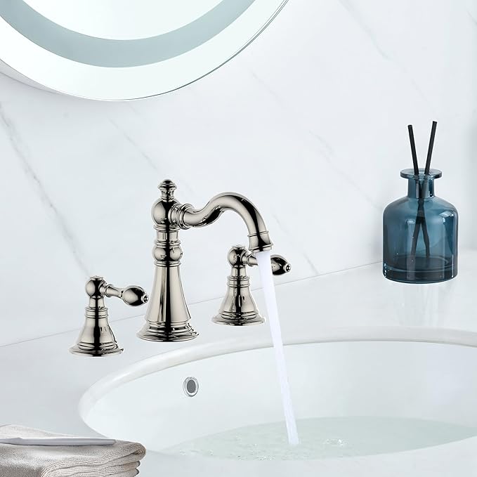 8 Inch Widespread Bathroom Faucet Polished Nickel, Bathroom Sink Faucet with Pop up Drain,Two Handle High Arc Lavatory Bathroom Faucet, F-8805-PN