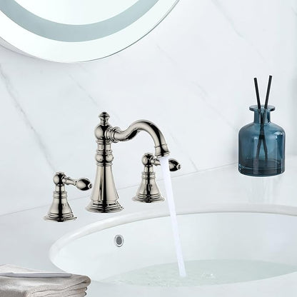 8 Inch Widespread Bathroom Faucet Polished Nickel, Bathroom Sink Faucet with Pop up Drain,Two Handle High Arc Lavatory Bathroom Faucet, F-8805-PN
