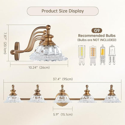 37.4" Bathroom Light Fixtures 5 Lights Vanity Lighting Fixtures (Exclude G9 Bulb) Vanity Lights for Bathroom