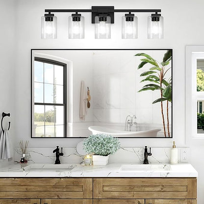 BesLowe 31" 5-Light Bathroom Light Fixture, Modern Black Bathroom Vanity Light, Bathroom Lighting Fixtures Over Mirror, Matte Black Wall Socnce Lamp, Wall Lights for Living Room Bedroom Hallway