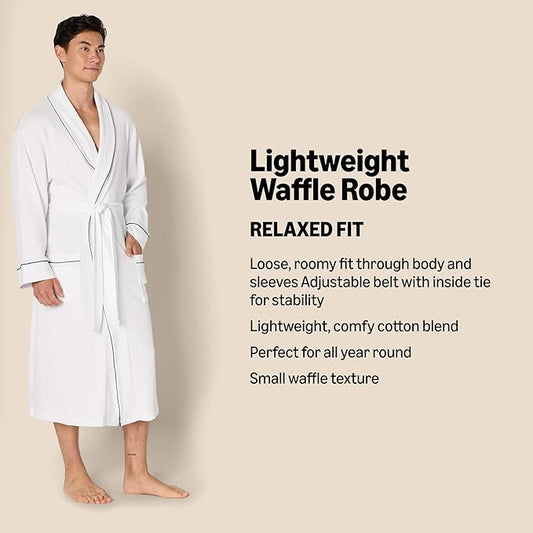 Amazon Essentials Men's Lightweight Cotton Waffle Bathrobe (Available in Big & Tall)