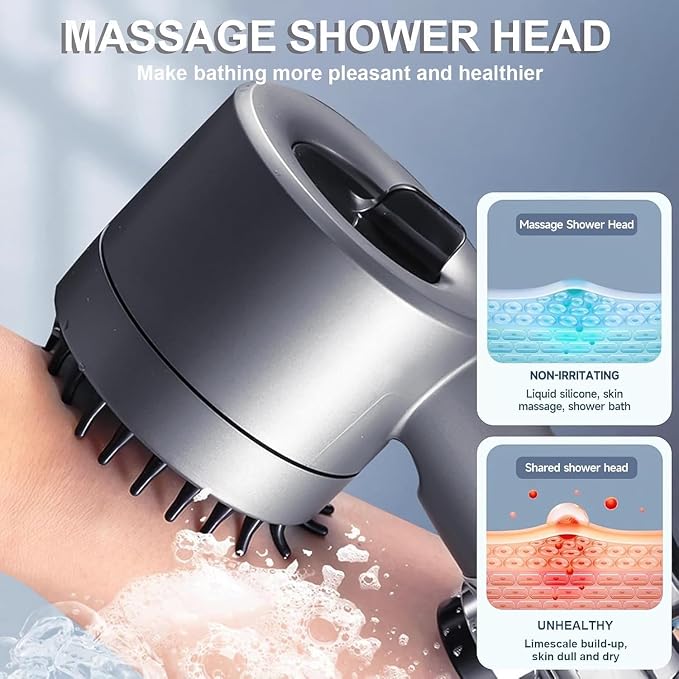 Shower Head, Shower Head High Pressure, Showerhead with Handheld and 3 Filters, 4 Spray Modes & Pause Switch, Silicone Scalp Massager, 59" Hose & Bracket for Hard Water & Pets