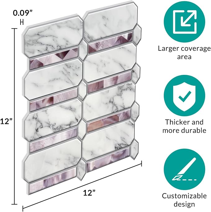 Joysticky 10-Sheet Peel and Stick Backsplash, 12" * 12" Crystal Texture Stick on Tiles Backsplash for Kitchen & Bathroom，Thicker Design Peel and Stick Wall Tiles（Stone-Patterned）