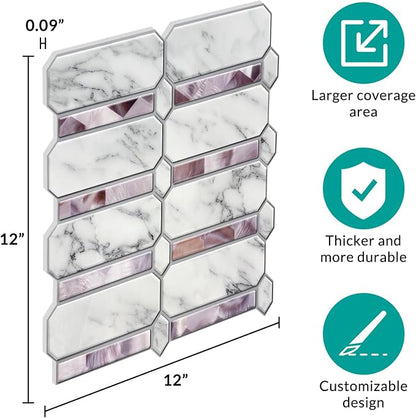 Joysticky 10-Sheet Peel and Stick Backsplash, 12" * 12" Crystal Texture Stick on Tiles Backsplash for Kitchen & Bathroom，Thicker Design Peel and Stick Wall Tiles（Stone-Patterned）