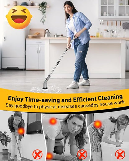 Electric Spin Scrubber for Bathroom, Shower Scrubber with Long Handle | Shower Cleaner Brushes, IPX7 Waterproof & 2 Speed, 8 Brush Heads, 90min Runtime, Bathroom Cleaning Supplies for Toilet Tub