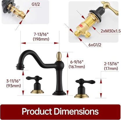 SUMERAIN Matte Black 8 Inch Widespread Bathroom Sink Faucet 3 Hole | Vintage Style, 3 Holes, 2 Handle, 360°Swivel Spout