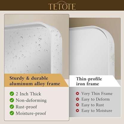 TETOTE 24 x 36 White Frame Mirror for Bathroom Brushed Metal Frame Wall Mounted Rectangle Mirror for Vanity with Sandy Textured Surface(Horizontal/Vertical)
