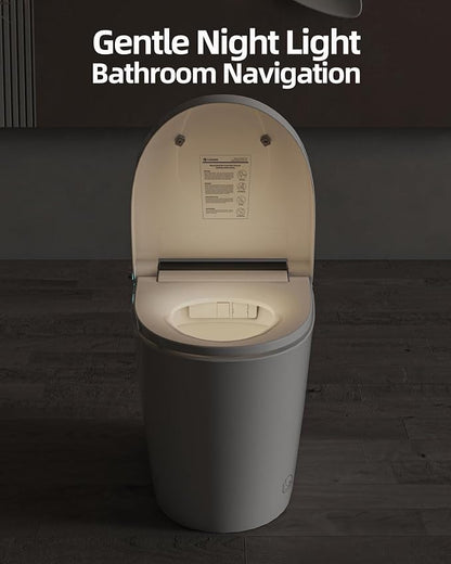 Smart Toilet Lite without Bidet, One Piece Elongated Modern Toilet with Heated Seat, Pump-Assisted Auto Flush, Foot Sensor Operation, Night Light, Built-in Water Tank, Blackout Flush