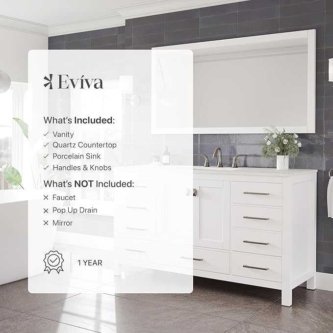 Eviva Aberdeen 60 in. White Single Sink Bath Vanity with Carrara Quartz Top and Undermount Porcelain Sink