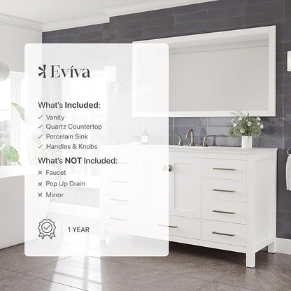 Eviva Aberdeen 60 in. White Single Sink Bath Vanity with Carrara Quartz Top and Undermount Porcelain Sink