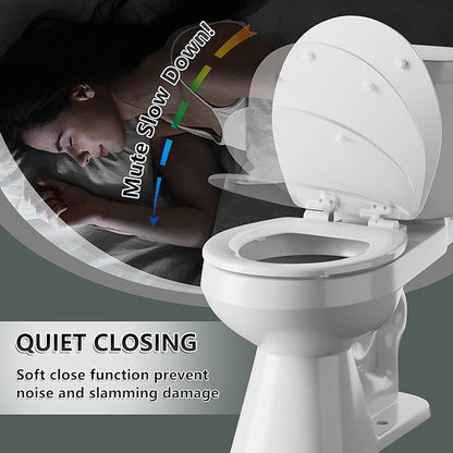 Round Toilet Seat Angol Shiold Quiet-Close Molded Wood Toilet Seat with Non-Slip Adjustable Hinges, Anti-Pinch Bumpers, Easy Install & Clean（White, Round 16.5''）