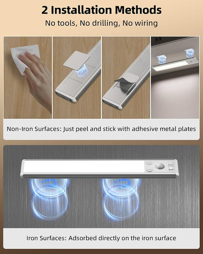 EZVALO 8" Under Cabinet Lighting, 2400mAh Rechargeable Motion Sensor Light Indoor, Mini & Slim Design, 3 Color Temps, Dimmable Magnetic Wireless Closet Lights for Kitchen, Pantry, Stairs (2 Pack)