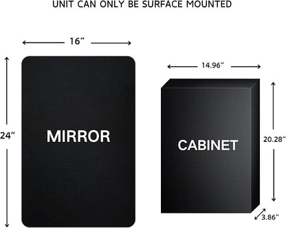 TEHOME Surface Mount 16x24 Polished Nickel Bathroom Medicine Cabinet with Mirror Metal Framed Rounded Rectangle Medicine Cabinet with Beveled Mirror