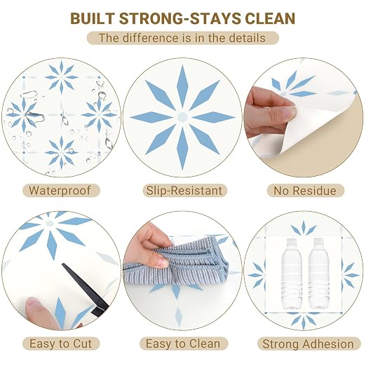 Peel and Stick Floor Tile, 7.9"x7.9" Vinyl Flooring for Bathroom Kitchen, Waterproof Non-Slip Durable Self-Adhesive Easy DIY Removable