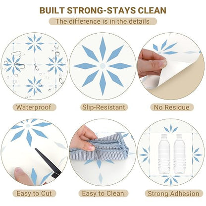 Peel and Stick Floor Tile, 7.9"x7.9" Vinyl Flooring for Bathroom Kitchen, Waterproof Non-Slip Durable Self-Adhesive Easy DIY Removable