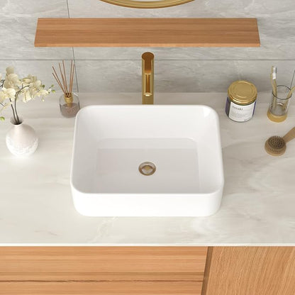 White Bathroom Vessel Sink Ceramic Vanity Art Basin Above Counter | 19x15 Inch Rectangular Bathroom Sink Porcelain Vessel Vanity Sink