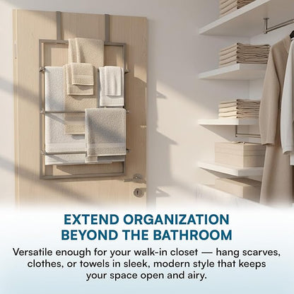 Honey-Can-Do Over-The-Door 3-Tier Towel Rack - Chrome Steel Bathroom & Closet Storage Organizer for Hanging Towels, Clothes, Robes