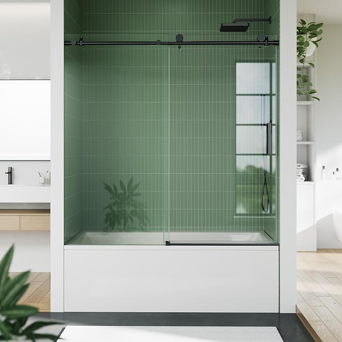 Shower Doors 60" W x 59" H, Sliding Glass, Shower Door with 1/4" (6mm) Clear Tempered Glass for Bathroom