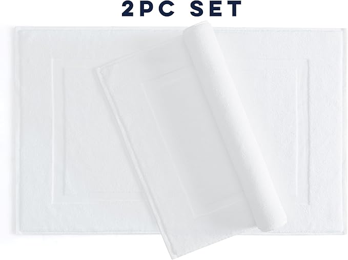 Casual Living White Cotton Bath Mats Set of 2 Towel Mats for Bathroom Floor Banded Rugs Soft Absorbent Ring Spun Cotton Washable Essentials Bathroom Shower Accessories, 34-inch x 21-inch, White