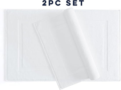 Casual Living White Cotton Bath Mats Set of 2 Towel Mats for Bathroom Floor Banded Rugs Soft Absorbent Ring Spun Cotton Washable Essentials Bathroom Shower Accessories, 34-inch x 21-inch, White